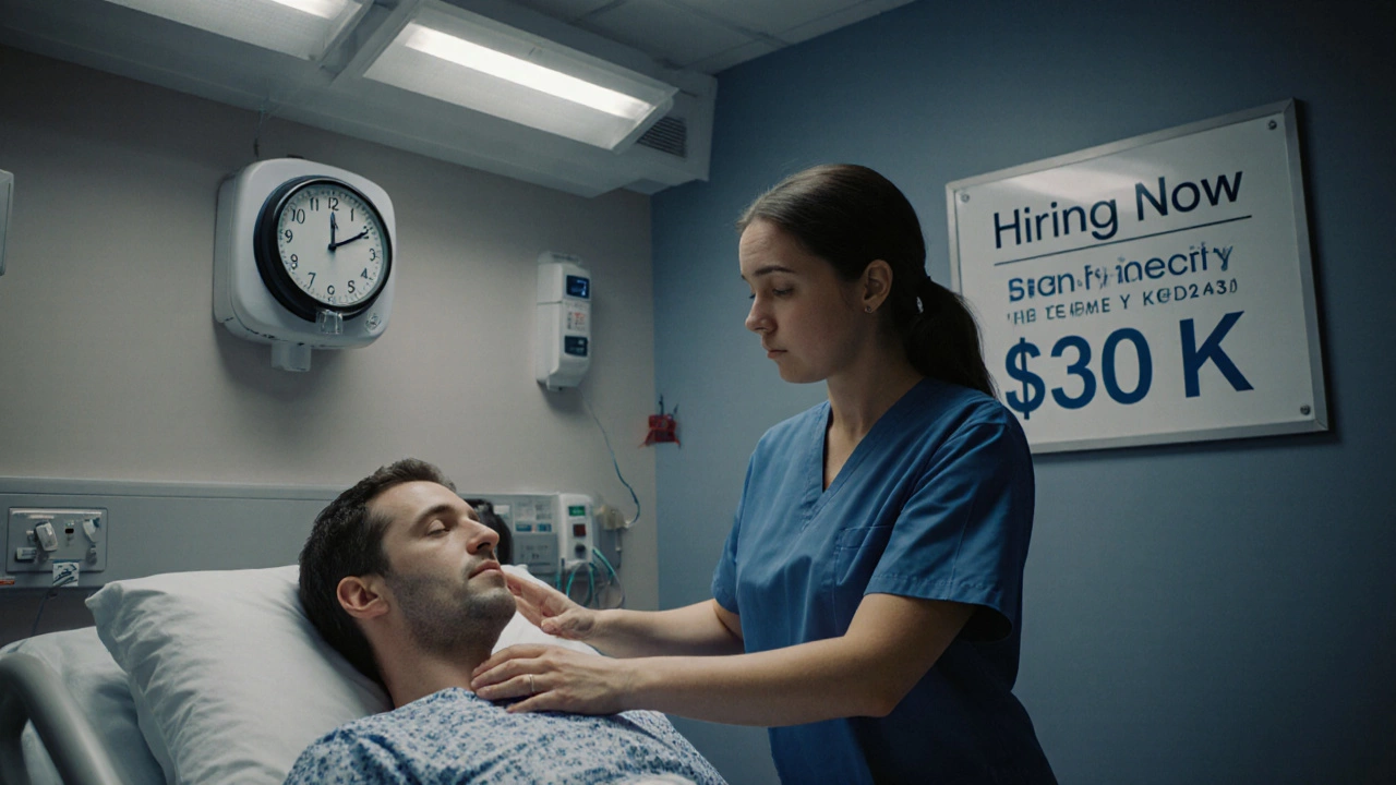 Nurse checking a patient&#039;s vitals in a hospital room