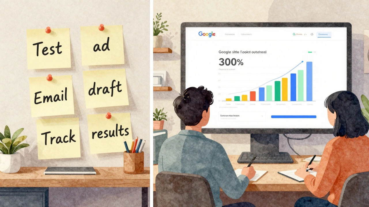 Before and after scene: messy workspace transforming into a confident portfolio presentation.