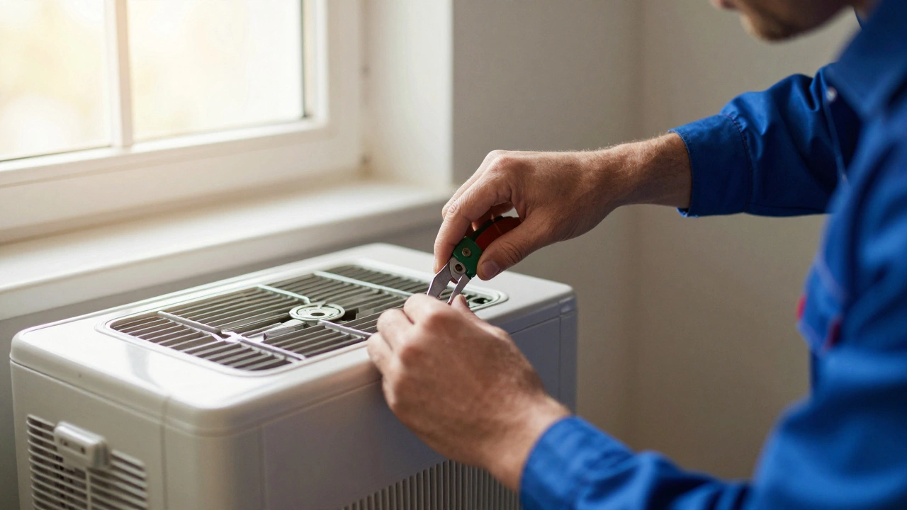 HVAC technician installing heating unit in a home
