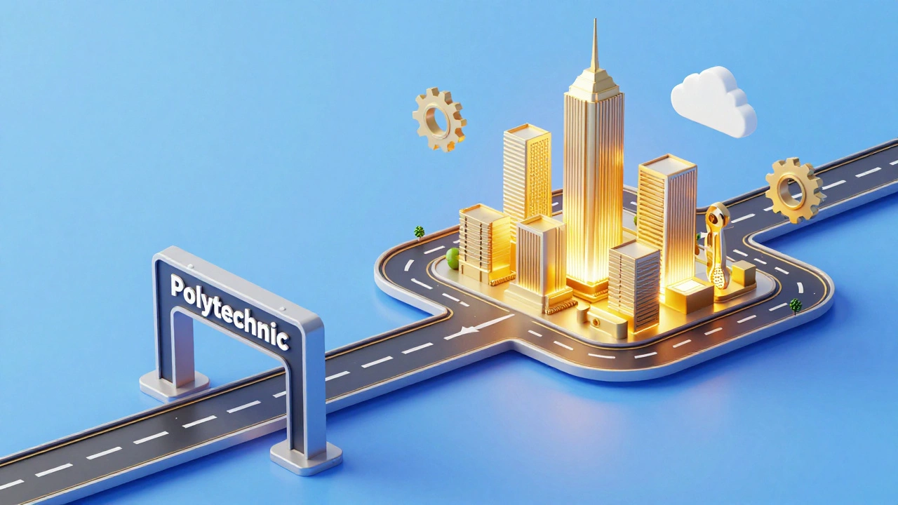 Isometric path showing the fast track from polytechnic education to a career