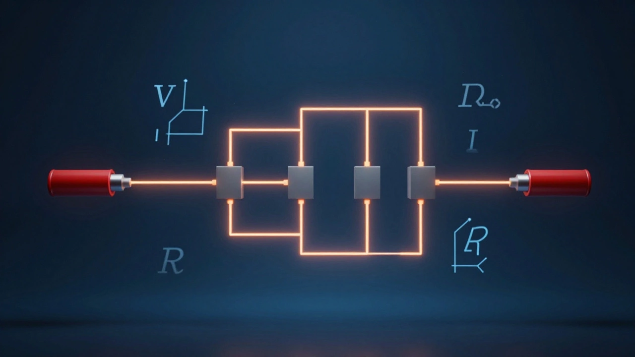 Abstract visualization of electrical current, voltage, and resistance in a circuit