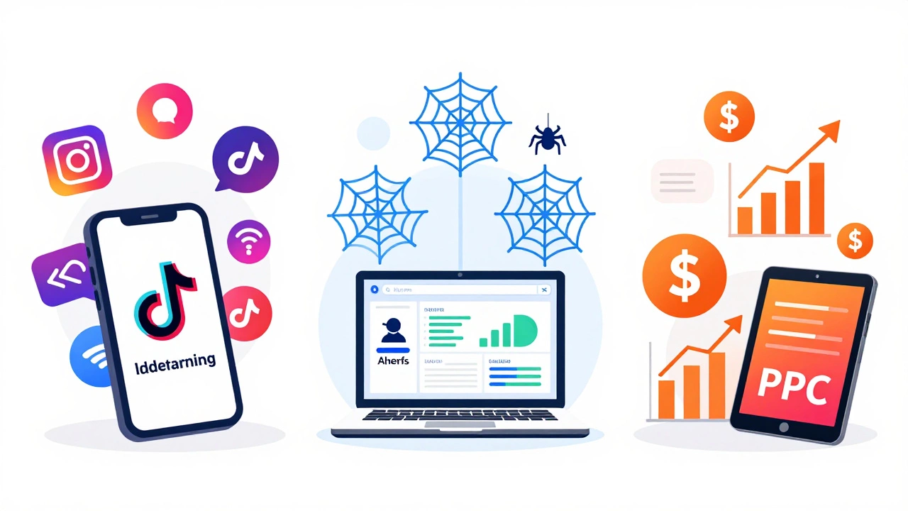 Illustration comparing fast social media learning with slow SEO and PPC mastery.
