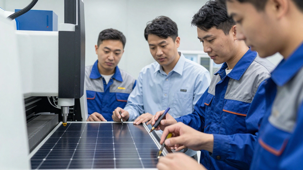 Skilled technicians working on advanced machinery, highlighting vocational expertise