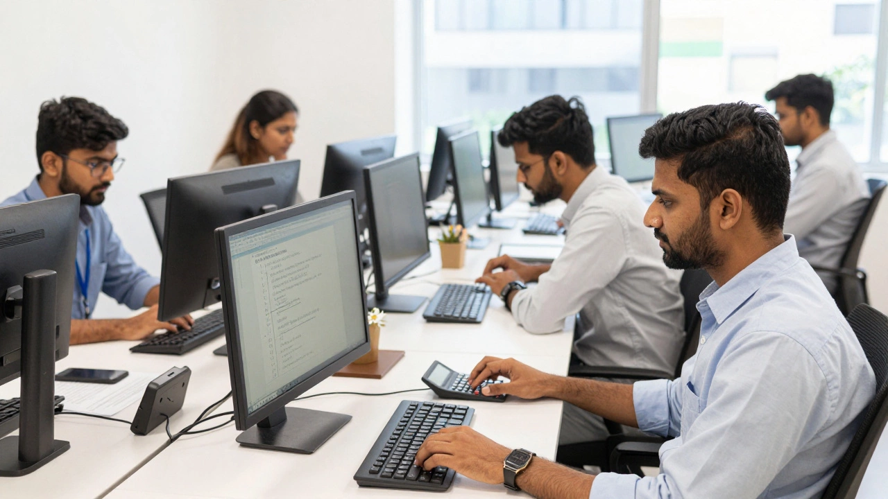 Candidates taking GED computer-based exams at a testing center