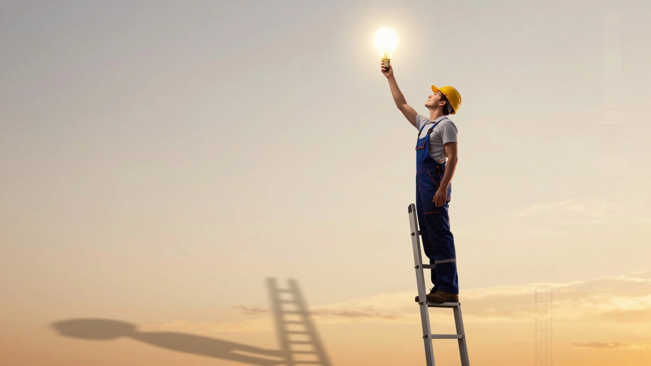 Apprentice reaching for light bulb symbolizing debt-free career growth