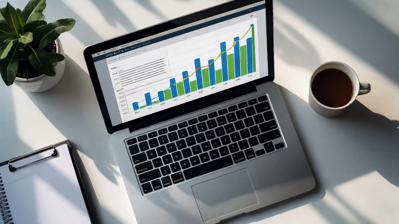 Overhead view of laptop showing organic growth analytics